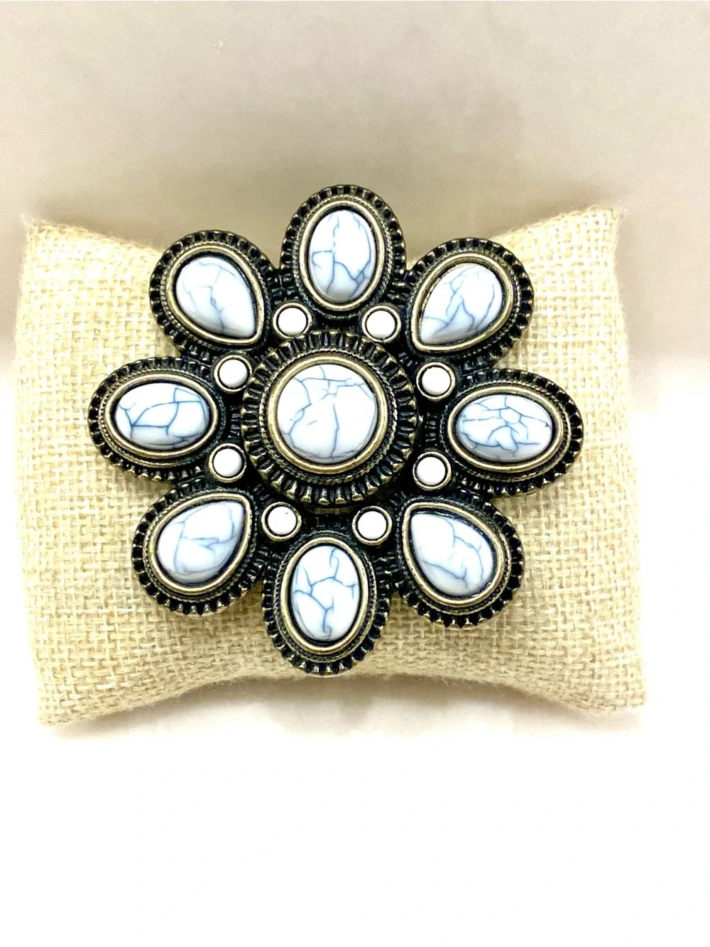Premier Designs White and Blue Marbled Floral Brooch